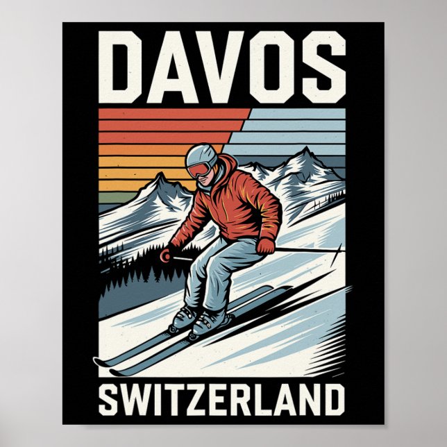 Affiche Station de ski Retro Davos Suisse (Devant)