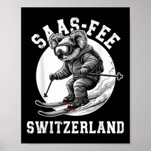 Affiche Station de ski Saas-fee Koala Bear Alpes suisses S