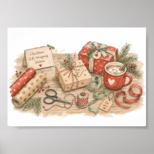 Affiche Station d'emballage de cadeaux de Noël pour les va