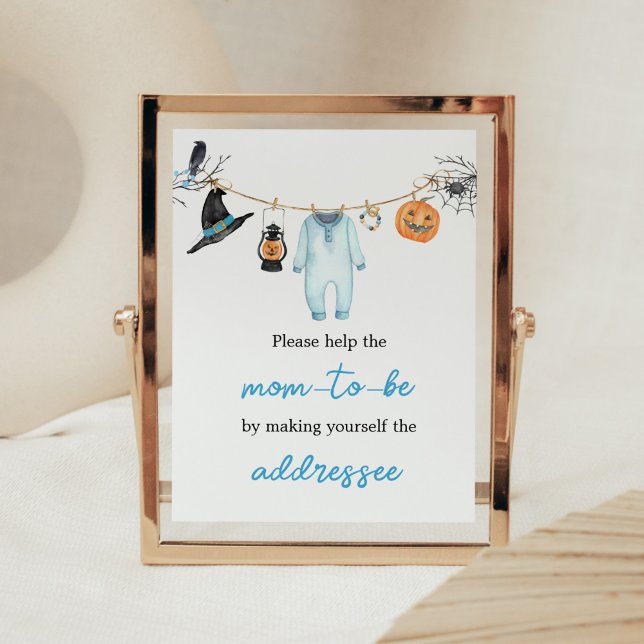 Affiche Station d'enveloppe Blue Little Boo Halloween (Halloween Baby Clothes Baby Shower Envelope Station Sign)