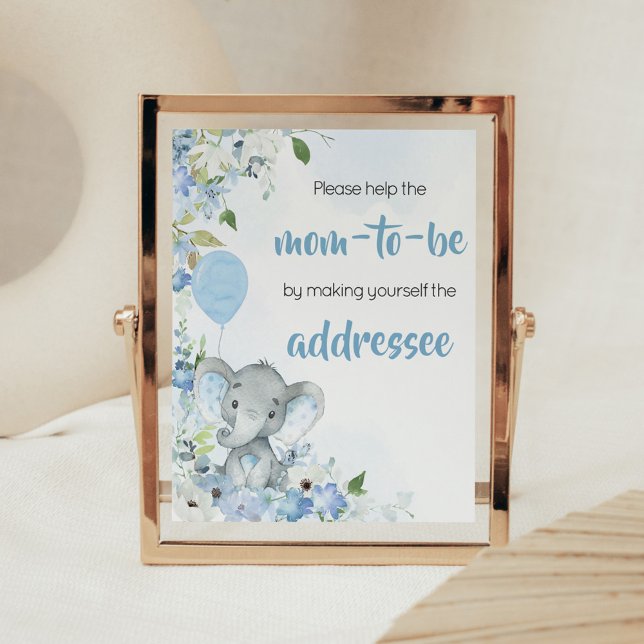 Affiche Station d'enveloppe Blue Little Peanut Elephant (Blue Elephant Little Peanut Baby Shower Envelope Station Sign)