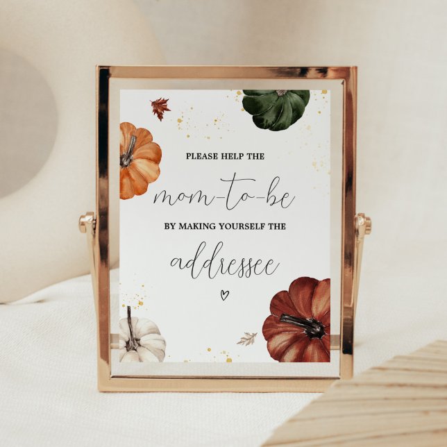 Affiche Station d'enveloppe Citrouille minimaliste de Bour (Minimalist Autumn Pumpkin Baby Shower Envelope Station Sign)
