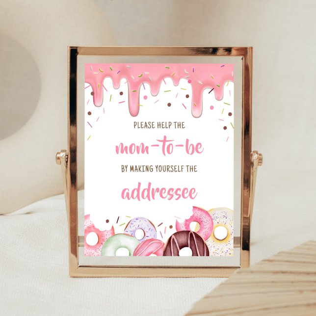 Affiche Station d'enveloppe d'arrosage de Donuts et de Dia (Pink Donuts Girl Baby Shower Envelope Station Sign)