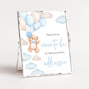 Affiche Station d'enveloppe de Baby shower à ballons bleu 