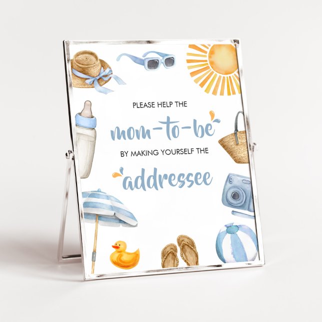 Affiche Station d'enveloppe de Baby shower à éclaboussures (Boy Summer Beach Baby Shower Envelope Station Sign)