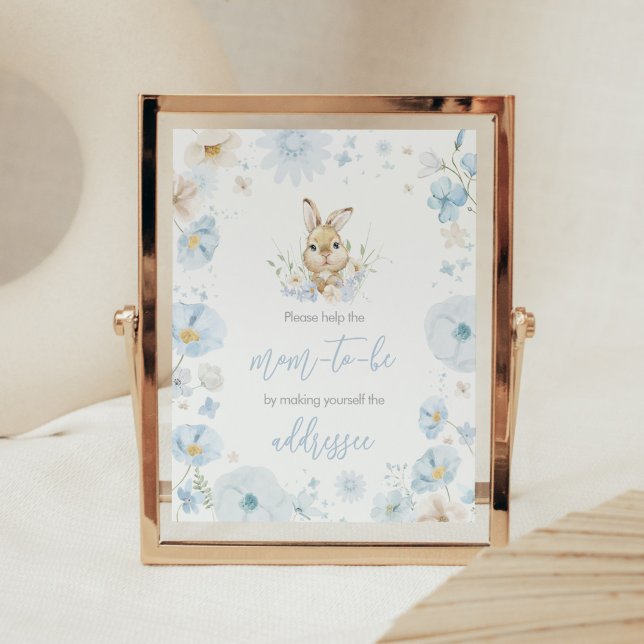 Affiche Station d'enveloppe de Baby shower Blue Somebunny  (Blue Rabbit Somebunny Baby Shower Envelope Station Sign)