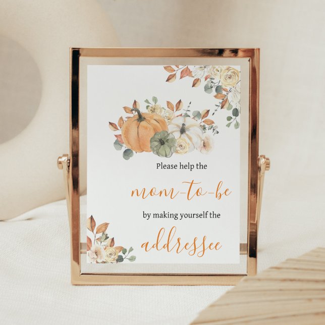 Affiche Station d'enveloppe de Baby shower Citrouille Flor (Autumn Pumpkin Baby Shower Envelope Station Sign)