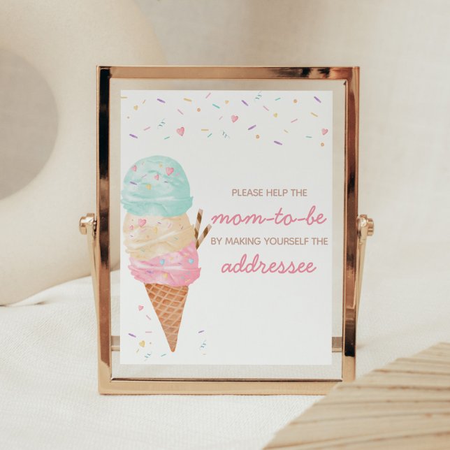 Affiche Station d'enveloppe de Baby shower de crème glacée (Ice Cream Sprinkled with Love Baby Shower Envelope Station Sign)