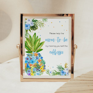 Affiche Station d'enveloppe de Baby shower Floral Blue Pin