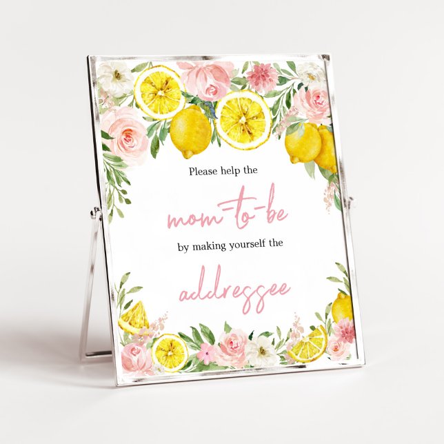 Affiche Station d'enveloppe de citron rose (Summer Lemon Citrus Baby Shower Envelope Station Sign)