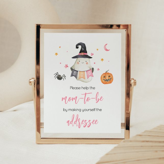 Affiche Station d'enveloppe de la petite boite rose Hallow (Little Boo Baby Shower Envelope Station Sign)