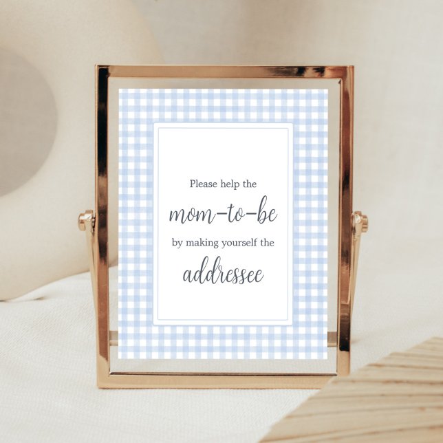 Affiche Station d'enveloppe En vichy bleu classique (Boy Gingham Baby Shower Envelope Station Sign)
