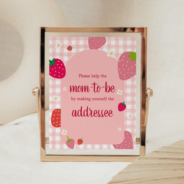 Affiche Station d'enveloppe En vichy fraise Berry Sweet (Gingham Strawberry Berry Sweet Baby Shower Envelope Station Sign)