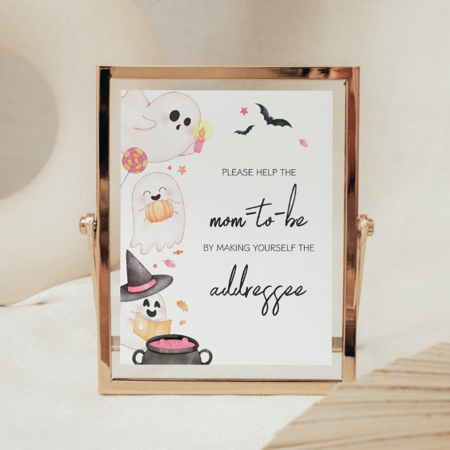 Affiche Station d'enveloppe Pink Little Boo Halloween (Pink Little Boo Baby Shower Envelope Station Sign)
