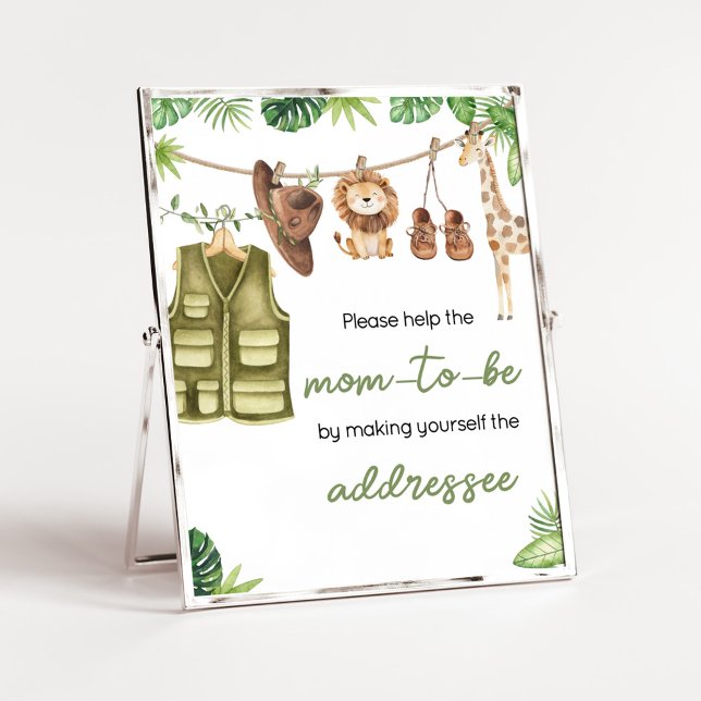 Affiche Station d'enveloppe Tropical Safari Jungle Animals (Tropical Safari Jungle Animals Clothesline Baby Shower Envelope Station Sign)