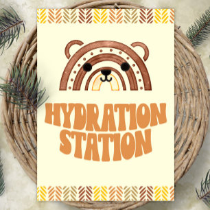 Affiche Station d'hydratation 5x7 Boho Woodland Bear Anniv
