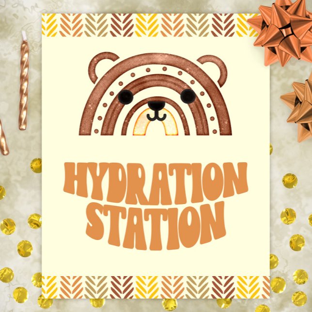 Affiche Station d'hydratation 8x10 Ours Boho Woodland Anni (Créateur téléchargé)