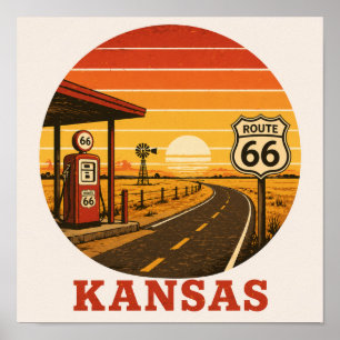 Affiche Station-service de la Route 66 au Kansas au couche