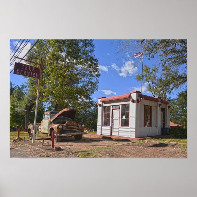 Affiche Station-service historique à self-service, Texas (Devant)