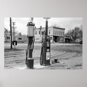 Affiche Station-service Old Iowa ; 1940