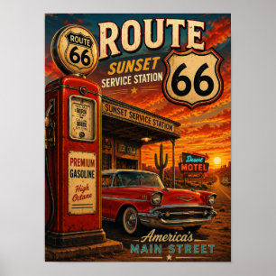 Affiche Station-service Sunset Route 66 Rétro Vintage