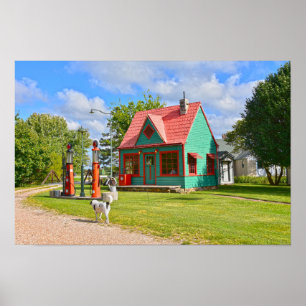 Affiche Station-service vintage, Red Oak II, Missouri