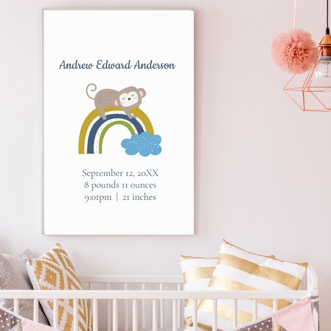 Affiche Statistiques de naissance Arc-en-ciel Boho Nouveau (Créateur téléchargé)