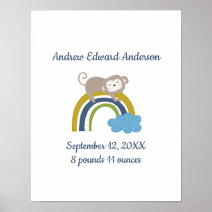 Affiche Statistiques de naissance Arc-en-ciel Boho Nouveau