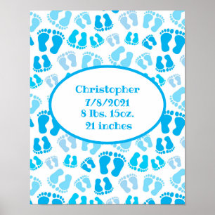 Affiche Statistiques de naissance Bébé garçon bleu et blan