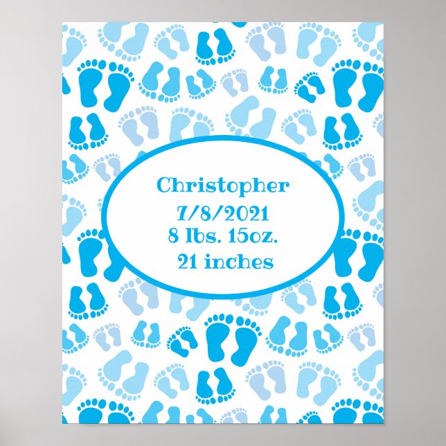 Affiche Statistiques de naissance Bébé garçon bleu et blan (Devant)