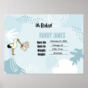 Affiche Statistiques de naissance bébé Nursery Wall Art