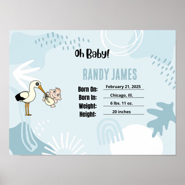 Affiche Statistiques de naissance bébé Nursery Wall Art (Devant)