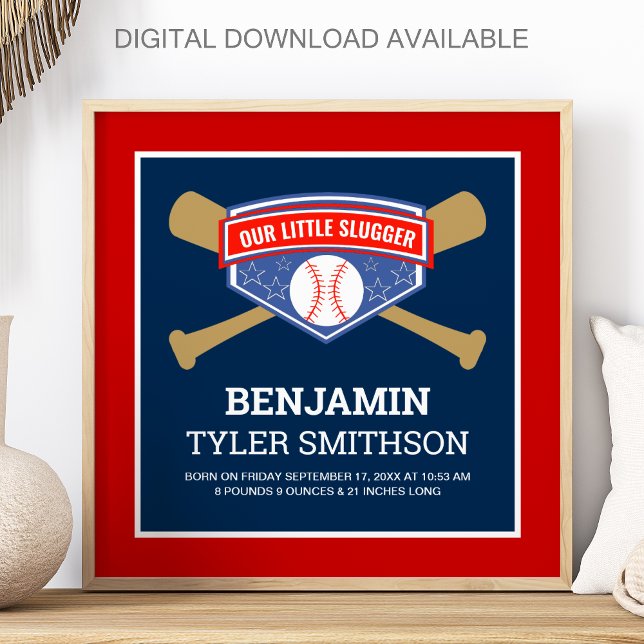 Affiche Statistiques de naissance de bébé baseball Cute Li (Créateur téléchargé)