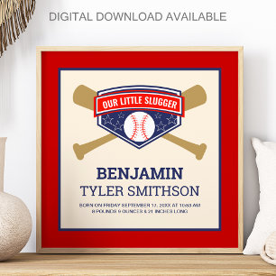 Affiche Statistiques de naissance de bébé baseball Cute Li