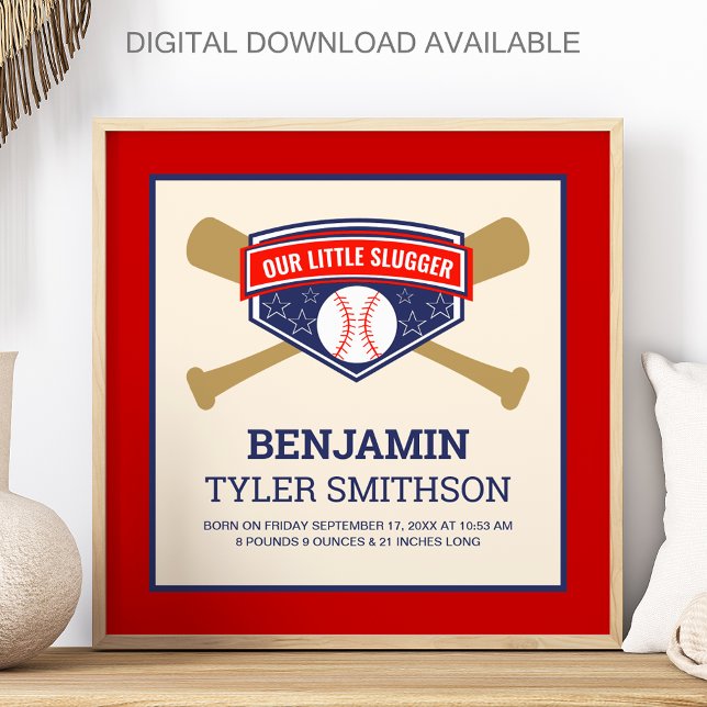 Affiche Statistiques de naissance de bébé baseball Cute Li (Créateur téléchargé)