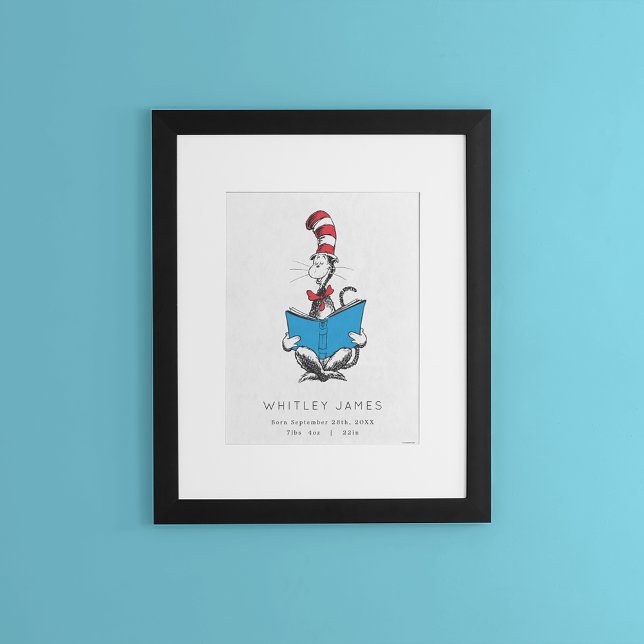 Affiche Statistiques de naissance de bébé Chat au Chapeau (Poster in frame)