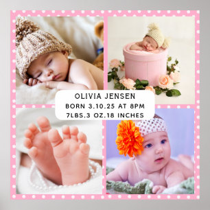 Affiche Statistiques de naissance de bébé Collage de quatr