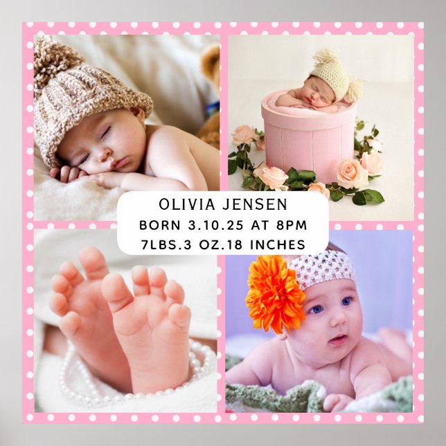 Affiche Statistiques de naissance de bébé Collage de quatr (Devant)