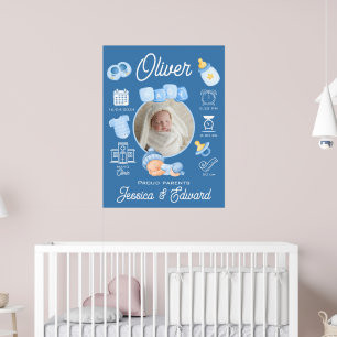 Affiche Statistiques de naissance de bébé garçon mignon bl