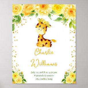 Affiche Statistiques de naissance Fleur Jaune Girafe