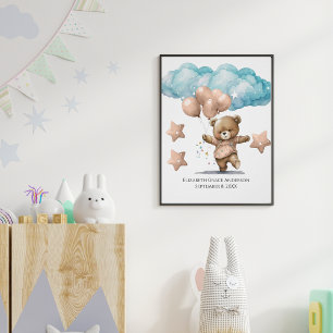 Affiche Statistiques de naissance Ours bébé rose Nuage Art