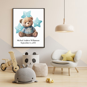 Affiche Statistiques de naissance Ours en peluche Bleu Gar