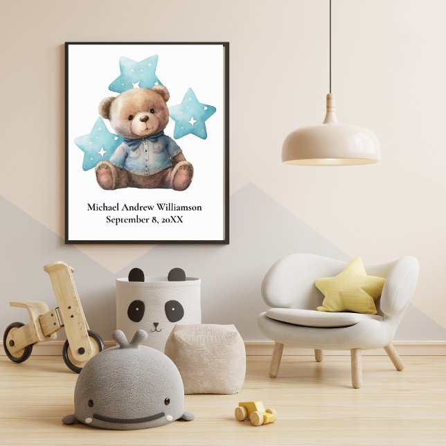 Affiche Statistiques de naissance Ours en peluche Bleu Gar (Créateur téléchargé)