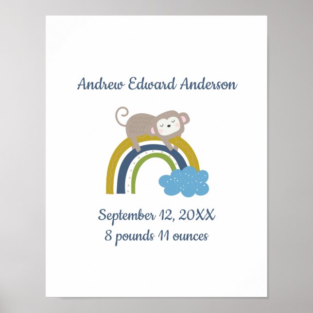 Affiche Statistiques de naissance Rainbow Boho New Baby Bo (Devant)