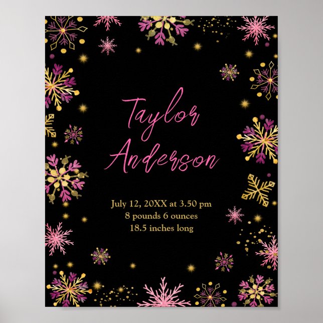 Affiche Stats de naissance des flocons d'or et de rose (Devant)