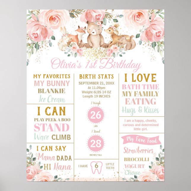 Affiche Stats de naissance pour le 1er anniversaire de Woo (Devant)