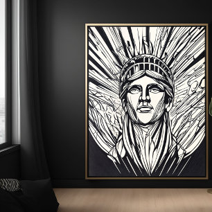 Affiche Statue Abstraite moderne de Liberty Line Art