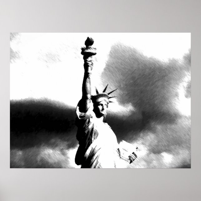 Affiche Statue blanche noire de la Liberté New York (Devant)
