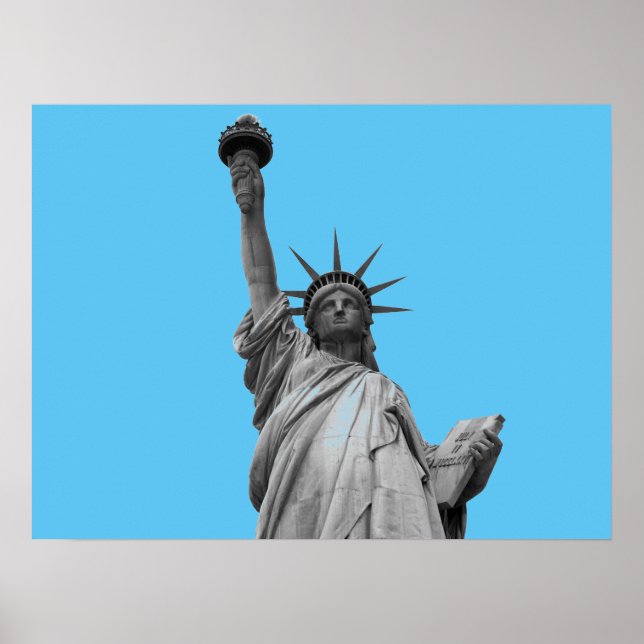 Affiche Statue d'art pop de Liberty Blue Greyscale New Yor (Devant)