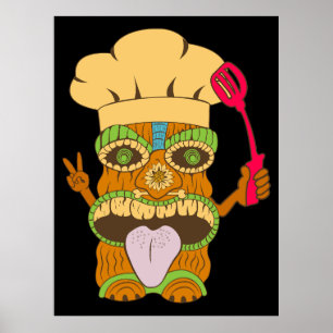 Affiche Statue de Chef Tiki avec Spatule, Noir Drôle